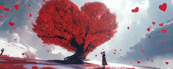 Red heart shaped tree