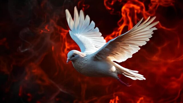 Pentecost Sunday. Pentecost background with flying dove and fire
