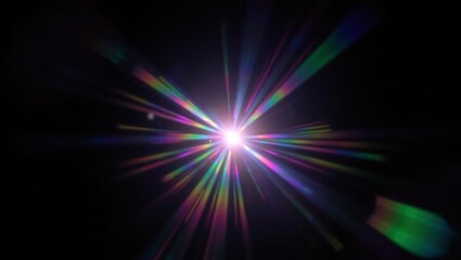Blurred rainbow refraction overlay effect. Light lens prism effect on black background. Holographic reflection, crystal flare leak shadow overlay. Colorful rainbow disco ball light