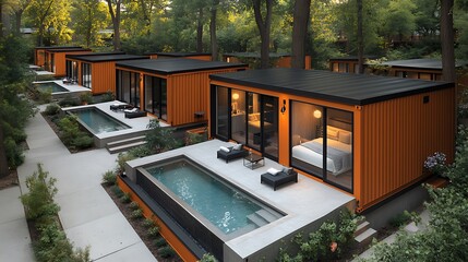 Modern Tiny Homes with Pools in a Park-like Setting. Ideal for Vacation Rental or Resort