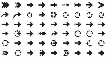 Black and white arrow icons set for web and design