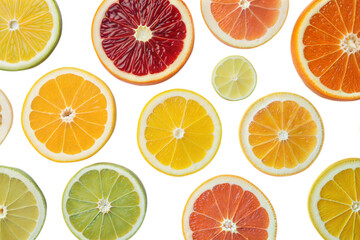Citrus fruit collection bright food photography fresh produce top view healthy eating, isolated on white or transparent background