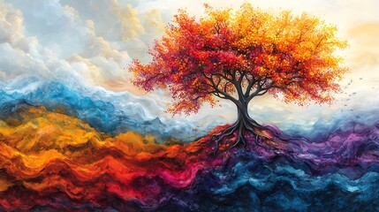Obraz premium Stunning abstract tree artwork with bright colors high resolution hd image