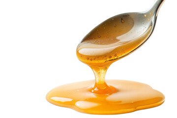 Honey dripping from spoon kitchen food photography bright environment close-up sweetness, isolated on white or transparent background