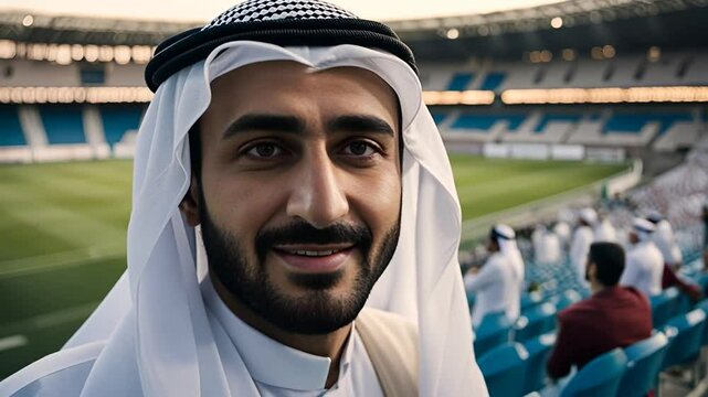 Arab sheikh in a football stadium.