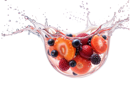Fruit splash action kitchen food photography fresh environment close-up view vibrant concept, isolated on white or transparent background