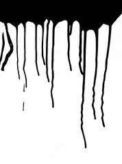 Black melting drips paint. melt drips paint abstract liquid. border and drips ink. painted wall surface, flowing paint of color, texture. mockup. isolated on white background. illustration. mock up.