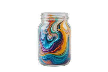 Colorful abstract paint swirls in jar creative art studio close-up vibrant design, isolated on white or transparent background
