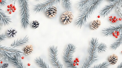 Elegant Christmas Pattern with Winter Pine Tree in Soft Pastel Colors