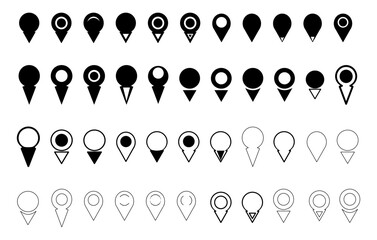 A set of minimalist location pin icons in solid and outline styles. Perfect for maps.