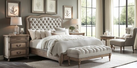 A well decorated bedroom with elegant furniture and calming ambiance