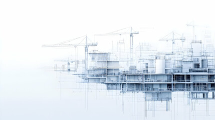 Abstract Architectural Visualization Of A Complex Urban Cityscape Design In White Grey And Blue Tones With Intricate Geometric Lines
