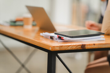 Workplace Desk with Laptop and Tablet
