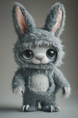A charming grey bunny plush toy showcases its adorable rounded features and soft texture, radiating warmth and comfort in a delightful playtime companion for all ages.