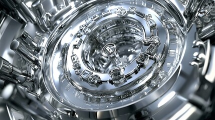 High-tech machinery interior, complex mechanisms.  Possible use Science, engineering, industry stock photo