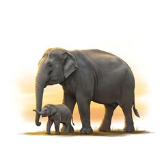 Obraz premium mother's day A mother and baby elephant walking together under a golden sunset