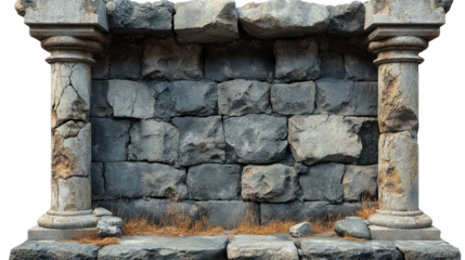 Ancient Stone Archway: A weathered stone archway, reminiscent of a historical landmark, stands as a testament to enduring craftsmanship. Its aged facade, crafted from rugged stone.