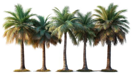 Tropical Oasis: A cluster of lush palm trees, each with a tall, slender trunk and vibrant green fronds, creates a refreshing and serene atmosphere.