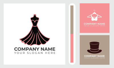 Fashion Boutique Logo Design with Dress, Hanger, and Hat Icons