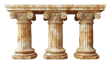 Ancient Pillars of History: three towering pillars, with intricately detailed, weathered structures, stands tall and evokes the grandeur and enduring legacy of classical architecture. 