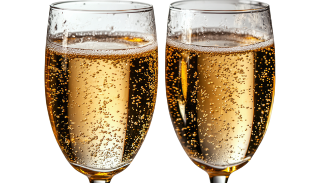 Sparkling Toast: Two champagne glasses, filled with bubbly beverage, are captured in a bright and inviting close-up, ideal for celebrating a special occasion.