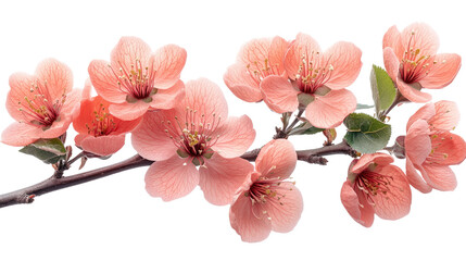 Quince Blossoms: Delicate quince blossoms in full bloom on a branch, showcasing their soft pink petals and intricate details. 