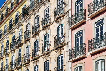 The facade of an old building in central Lisbon, showcasing historic charm and architectural details