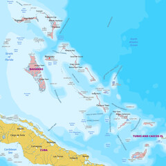 Detailed political physical Map of The Bahamas