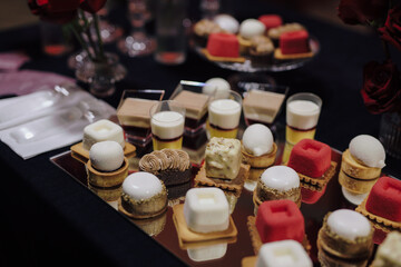 Rich cakes on the table at event