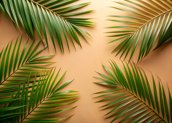 Obraz premium Tropical Palm Leaves Background. Green Foliage on Beige