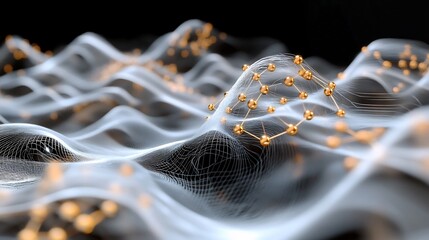 Conceptual rendering of mechanical waves highlighting interconnected nodes symbolic waveforms for matter based energy transfer