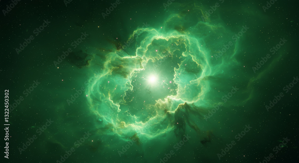 Wall mural green celestial nebula shines brightly in the vast darkness of space
