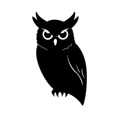Fototapeta premium a detailed black owl silhouette with striking features, such as piercing eyes and textured feathers, vector illustration