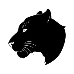 a fierce black panther silhouette facing left, embodying strength and wildness, vector illustration