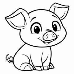 a cute and adorable cartoon pig sitting and smiling, vector illustration