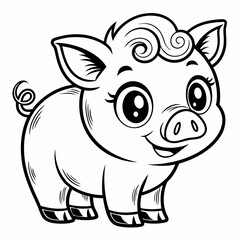 Fototapeta premium a cute pig cartoon vector illustration with black and white colors 
