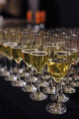 A row of champagne on the table