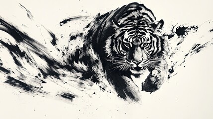 Dramatic Ink Wash of a Tiger in Motion