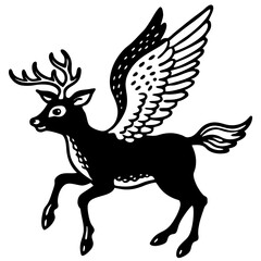 Obraz premium a fantasy creature combines the features of a deer with a set of wings, vector illustration