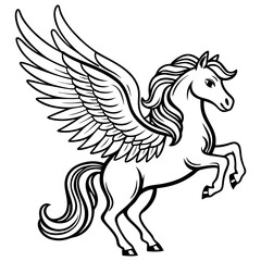 Fototapeta premium a majestic pegasus with spread wings. The image is a detailed outline of a mythical creature, vector illustration