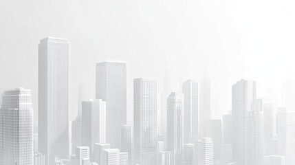 A sleek, modern cityscape featuring a variety of high-rise buildings with contemporary architectural designs