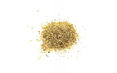 Pile of dried chamomile isolated on white background