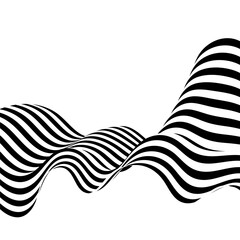 Abstract background of black and white wavy stripes with red circles on a white background. Illusion. Eps 10