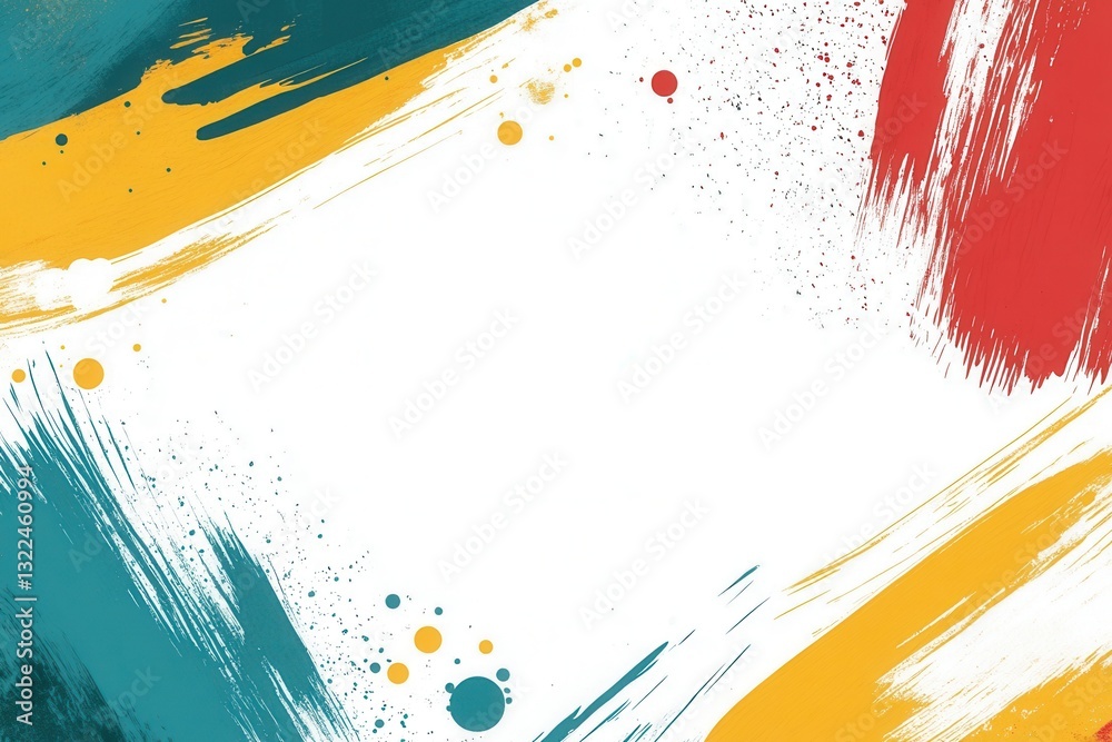 Aufkleber bold abstract background featuring teal, yellow, and red paint strokes with space for text and an in