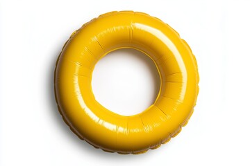 Yellow inflatable ring on white background reflecting summertime fun