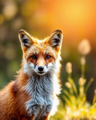 Obraz premium Stunning Close-Up of a Wild Red Fox in a Sunlit Meadow
