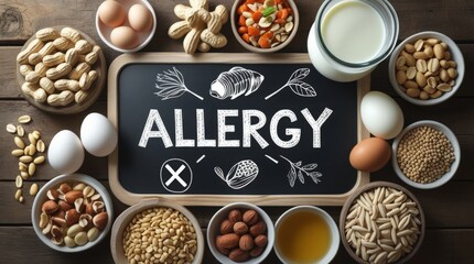 Common Allergenic Foods: A Top-View Rustic Showcase of Dietary Triggers