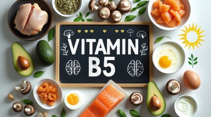 Nourishing with Vitamin B5: A Top-View Showcase of Pantothenic Acid-Rich Foods