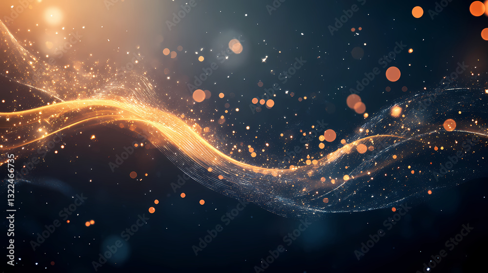 Wall mural abstract glowing wave of light and sparks creating a magical and dynamic energy flow on a dark backg