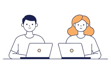 Creative Line Art of Two People Using Laptops